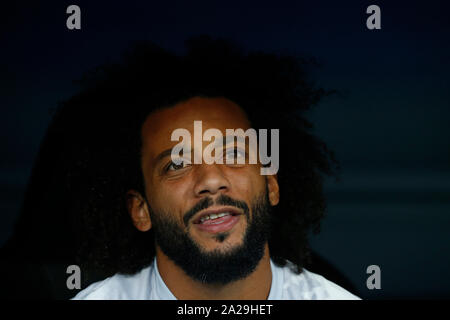 Real Madrid CF's Marcelo Vieira au cours de l'UEFA Champions League entre le Real Madrid et le Club de Bruges à Santiago Bernabeu Stadium.(score final : le Real Madrid 2-2 Bruges) Banque D'Images