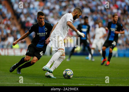 Real Madrid CF's Karim Benzema en action au cours de l'UEFA Champions League entre le Real Madrid et le Club de Bruges à Santiago Bernabeu Stadium.(score final : le Real Madrid 2-2 Bruges) Banque D'Images