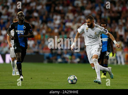 Real Madrid CF's Karim Benzema en action au cours de l'UEFA Champions League entre le Real Madrid et le Club de Bruges à Santiago Bernabeu Stadium.(score final : le Real Madrid 2-2 Bruges) Banque D'Images