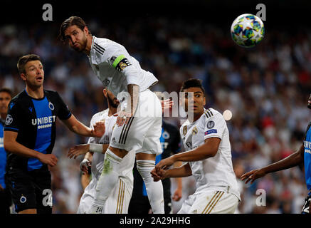 Real Madrid CF's Sergio Ramos en action au cours de l'UEFA Champions League entre le Real Madrid et le Club de Bruges à Santiago Bernabeu Stadium.(score final : le Real Madrid 2-2 Bruges) Banque D'Images