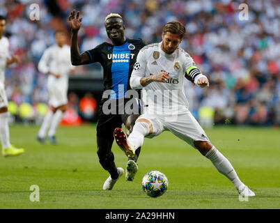 Real Madrid CF's Sergio Ramos en action au cours de l'UEFA Champions League entre le Real Madrid et le Club de Bruges à Santiago Bernabeu Stadium.(score final : le Real Madrid 2-2 Bruges) Banque D'Images