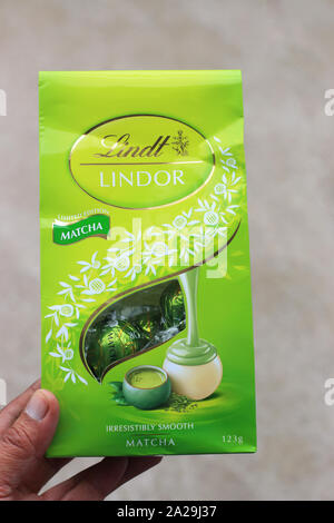 Close up de Lindor Lindt Chocolat saveur thé Matcha Banque D'Images