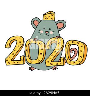 2020 Année du rat avec du fromage cartoon vector illustration Illustration de Vecteur