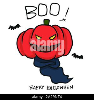 Monster tête de citrouille Halloween doodle cartoon vector illustration Illustration de Vecteur