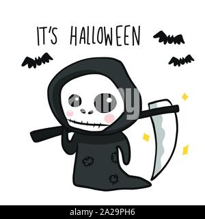 L'ange de la mort avec une faux cartoon Halloween doodle vector illustration Illustration de Vecteur