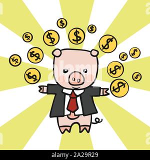 Rich piggy avec de nombreux coins cartoon vector illustration Illustration de Vecteur