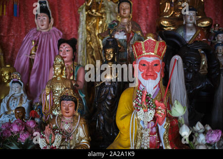 Une statue de la Chinese Monkey King ou Sun Wukong entouré par d'autres figures mythologiques, à un culte dans Pud Jor Temple, la ville de Phuket, Thaïlande Banque D'Images