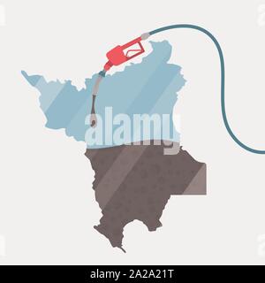 Site de Roraima alimenté par l'huile. La pompe à gaz alimentée carte. Sur la carte il y a une réflexion en verre. L'État brésilien. Conceptuel. La production ou l'importation d'huile Illustration de Vecteur