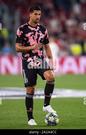 Turin, Italie. 06Th Oct, 2019. Football : Ligue des Champions, la Juventus de Turin - Bayer Leverkusen, phase Groupe, Groupe D, Journée 2. Sami Khedira Turins en préchauffage. Credit : Marius Becker/dpa/Alamy Live News Banque D'Images