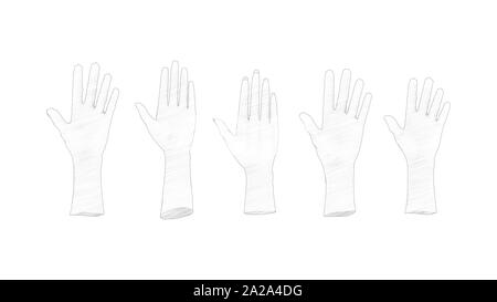 Le rendu 3D de plusieurs mains isolées en fond studio blanc Banque D'Images