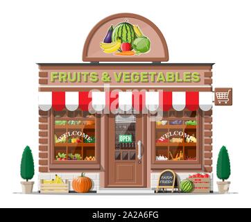 Bâtiment de l'atelier de la rue. Magasin de fruits et légumes Illustration de Vecteur