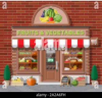 Bâtiment de l'atelier de la rue. Magasin de fruits et légumes Illustration de Vecteur