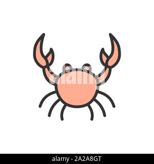 Les animaux aquatiques crabe vecteur, l'icône de la ligne de couleur à plat. Illustration de Vecteur