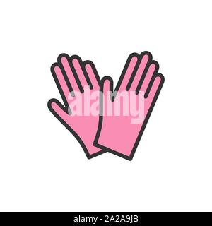 Gants de protection en caoutchouc du vecteur sur l'icône de la ligne de couleur à plat. Illustration de Vecteur