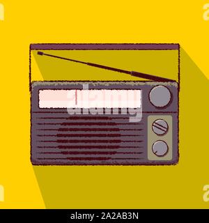 70 télévision radio noir ombre portée de l'icône esquisse Illustration de Vecteur