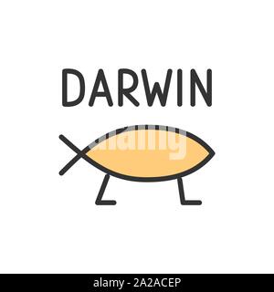 Darwin, l'évolution du poisson vecteur télévision couleur ligne icône. Illustration de Vecteur