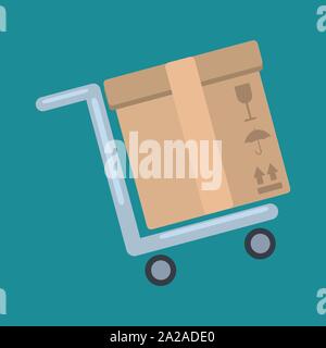 Boîte de carton avec chariot de livraison service concept vector illustration Illustration de Vecteur