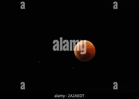 Éclipse lunaire lune de sang contre ciel nocturne, Moreleta Park, Pretoria, la Province de Gauteng, Afrique du Sud. Banque D'Images