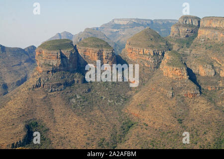 Les trois rondavels, Blyde River Canyon, Mpumalanga, Afrique du Sud. Banque D'Images