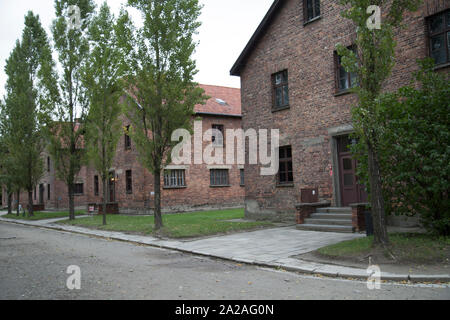 Casernes de la prison du camp de concentration à Auschwitz I, Oświęcim, Pologne Banque D'Images