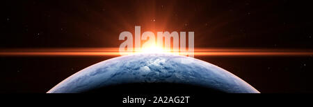 Lever du soleil dans l'espace sur la planète Terre avec un soleil dynamique Banque D'Images