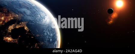 Lever du soleil dans l'espace sur la planète Terre avec un soleil dynamique Banque D'Images