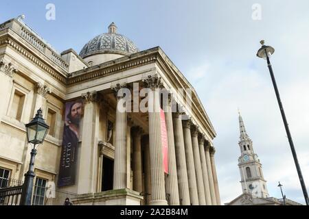 Façade de London National Gallery, Trafalgar Square, Londres