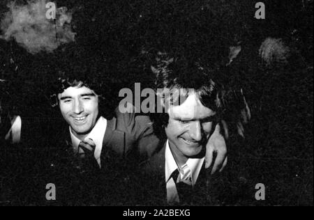 Gerd Müller (à gauche) et Wolfgang Overath (droite) lors du banquet du président fédéral dans l'hôtel Hilton à Munich. Banque D'Images