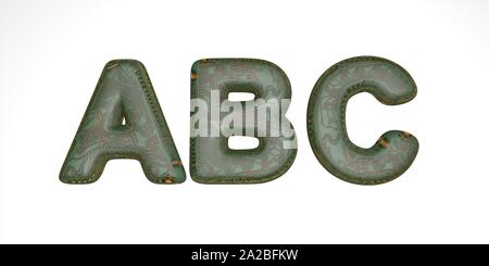 3D font du vert hi-tech jetons sur un fond blanc, police technique, les lettres c'est isoler l'abc. Banque D'Images