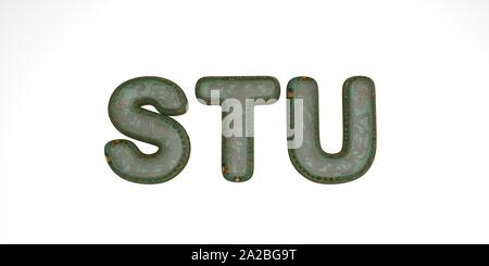 3D font du vert hi-tech jetons sur un fond blanc, police technique, les lettres sont stu. isoler Banque D'Images