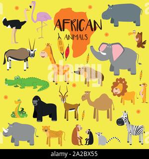 Vector set animaux d'Afrique. Caractère style plat. Vector illustration. Illustration de Vecteur
