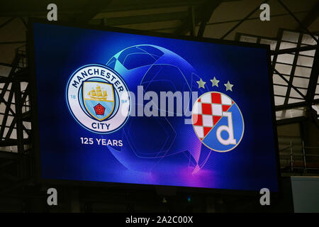 Vue générale de l'Etihad Stadium au cours de l'UEFA Champions League entre Manchester City match de groupe et le Dinamo Zagreb à l'Etihad Stadium, Manchester, Angleterre le 1 octobre 2019. Photo de James Gill. Banque D'Images