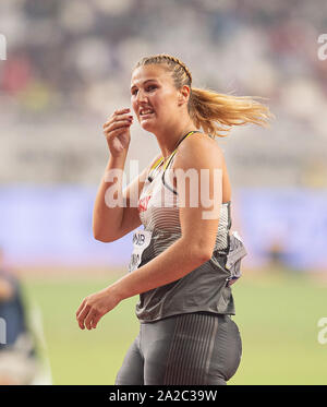 Christin HUSSONG (Allemagne / 4ème place) déçu la finale des femmes javelot, sur les Championnats du Monde 2019 01.10.2019 à Doha / Qatar, à partir de la 27.09. - 10.10.2019. Dans le monde d'utilisation | Banque D'Images