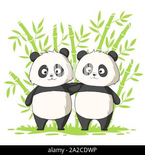 Deux pandas mignons. Hand drawn vector illustration avec des calques distincts. Illustration de Vecteur
