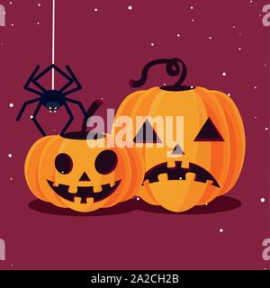 Les citrouilles Halloween de conception, caricatures effrayantes célébration d'horreur sombre automne thème de partie et Vector illustration Illustration de Vecteur