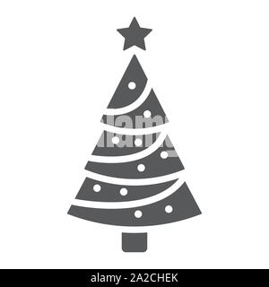 Glyphe d'arbre de Noël, la décoration et l'icône Nouvelle année, sapin, signer, le vectoriel, un modèle solide sur un fond blanc. Illustration de Vecteur