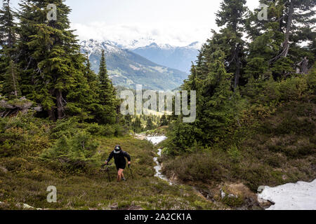 Les femmes enceintes Une randonnées sur une journée ensoleillée à la montagne. Banque D'Images