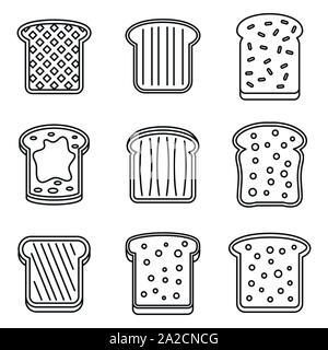 Toasts beurre icons set. Contours ensemble d'icônes vectorielles beurre toasts pour la conception web isolé sur fond blanc Illustration de Vecteur