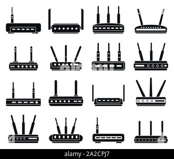 Router wireless icons set. Simple jeu d'icônes vectorielles sans fil du routeur pour le web design sur fond blanc Illustration de Vecteur