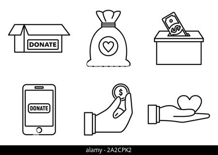 Dons de bienfaisance icons set. Contours ensemble d'icônes vectorielles dons de charité pour la conception web isolé sur fond blanc Illustration de Vecteur