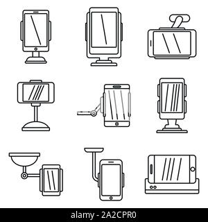 Mobile Holder stand icons set. Ensemble de contours mobile holder stand vector icons pour la conception web isolé sur fond blanc Illustration de Vecteur