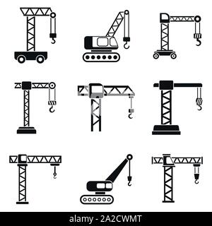 Construction grue icons set. Simple jeu d'icônes vectorielles construction grue pour la conception web sur fond blanc Illustration de Vecteur