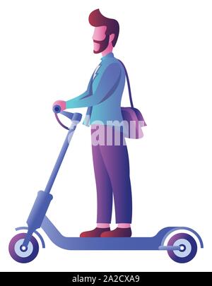 L'homme sur scooter électrique on White Illustration de Vecteur