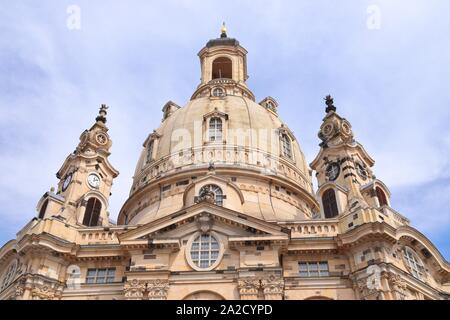 Sites touristiques de Dresde, Allemagne - Église luthérienne Frauenkirche. L'architecture religieuse baroque. Banque D'Images