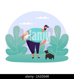 L'homme jouant avec chien. Se promener avec Animaux acceptés télévision guy Illustration de Vecteur