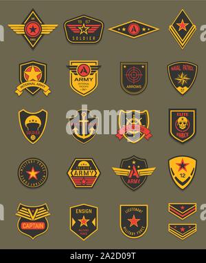 Patchs militaire, armée de chevrons, les forces aériennes shields Illustration de Vecteur