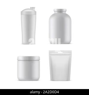 Sport Nutrition forfaits blanc 3D, maquettes en blanc Illustration de Vecteur