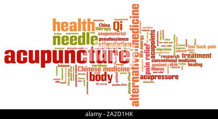 La médecine alternative Acupuncture questions et concepts word cloud illustration. Collage mot concept. Banque D'Images