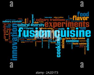 Cuisine contemporaine - cuisine fusion nuage de mots concepts illustration. Collage mot concept. Banque D'Images