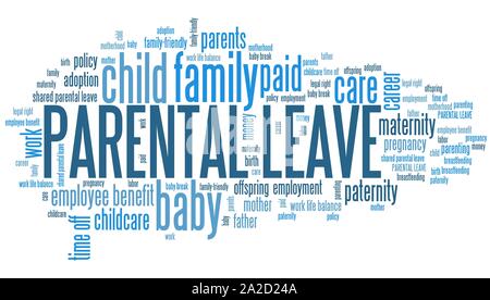 Soins de bébé - congé parental lié à l'emploi nuage de mots. Banque D'Images